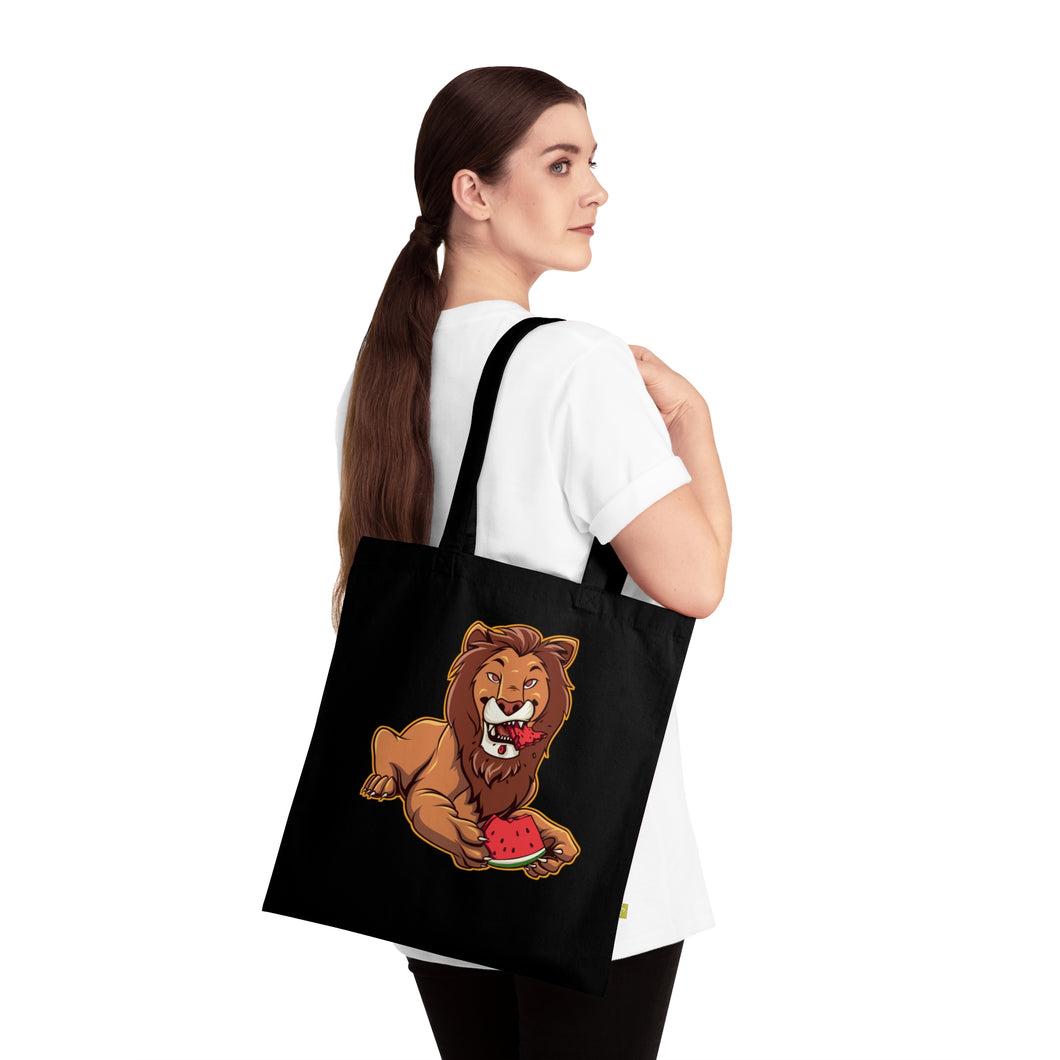 Lion Eating Watermelon Cotton Tote Bag